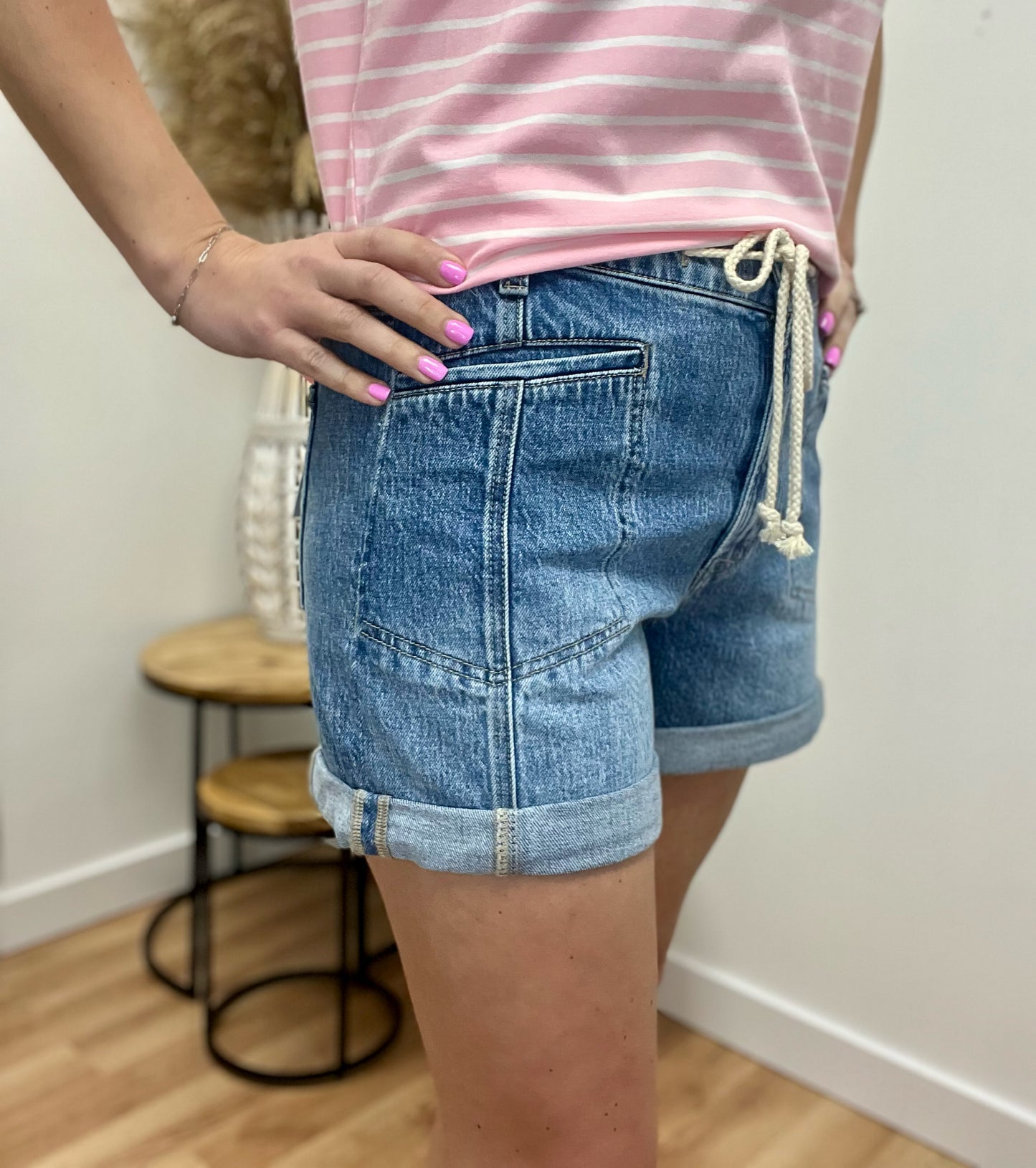 The Riley Drawstring Jean Shorts