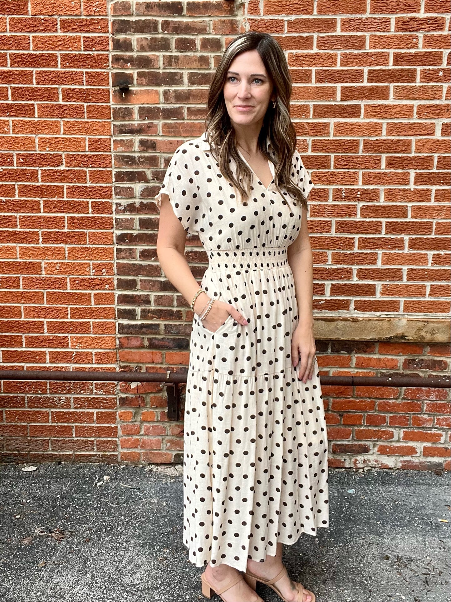 The Amelia Smocked Waist Polka Dot Dress