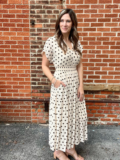 The Amelia Smocked Waist Polka Dot Dress