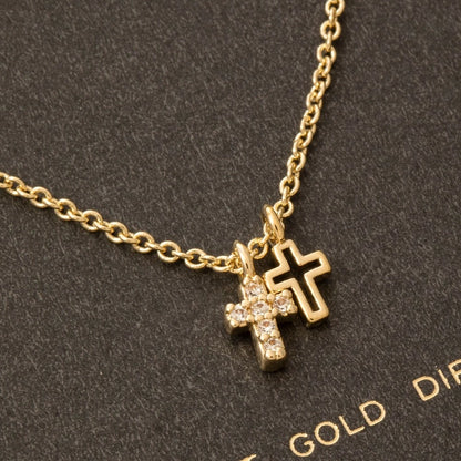 Secret Box Gold Dipped Cz Cross Pendant Necklace