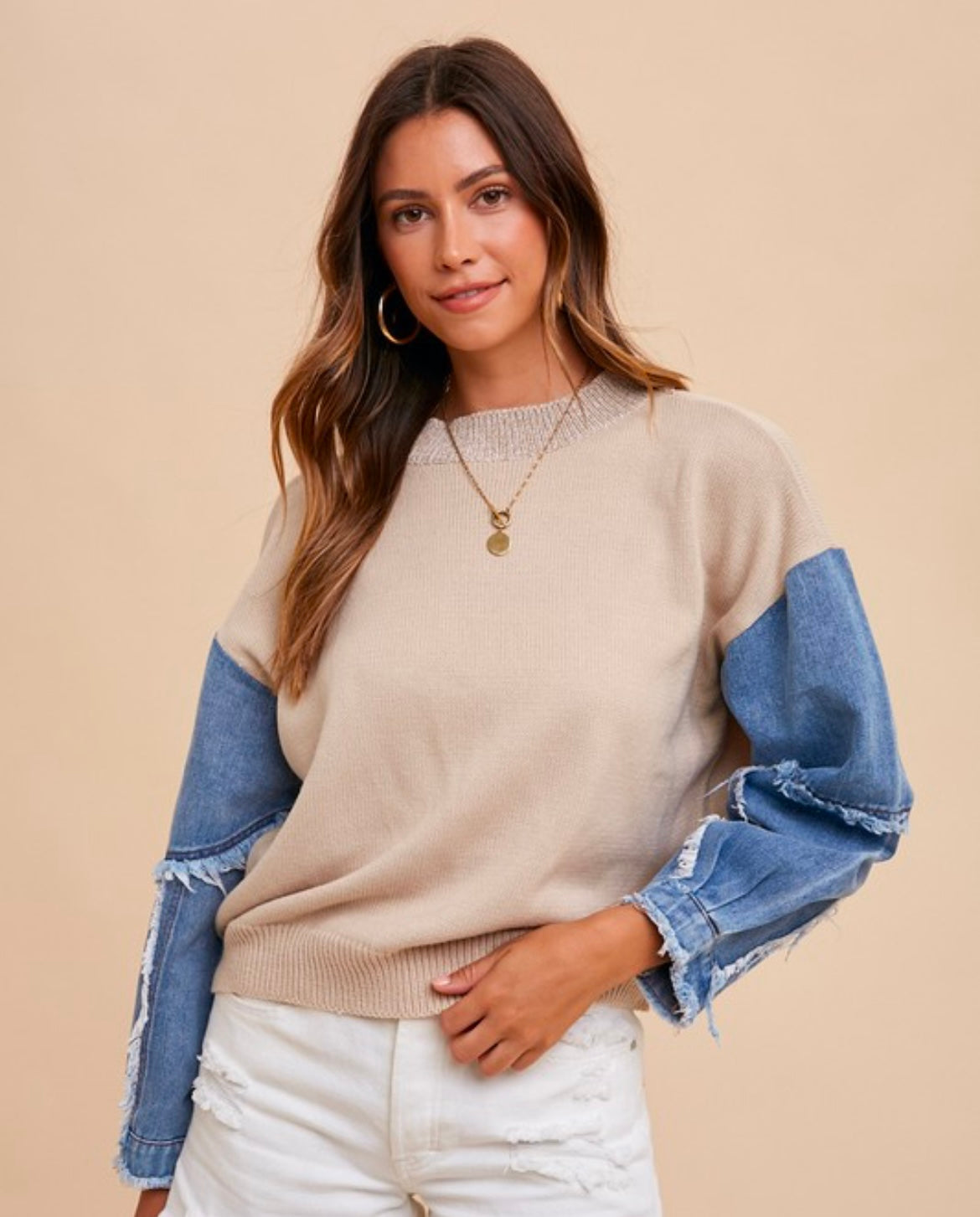 The Mallie Denim Sleeve Sweater