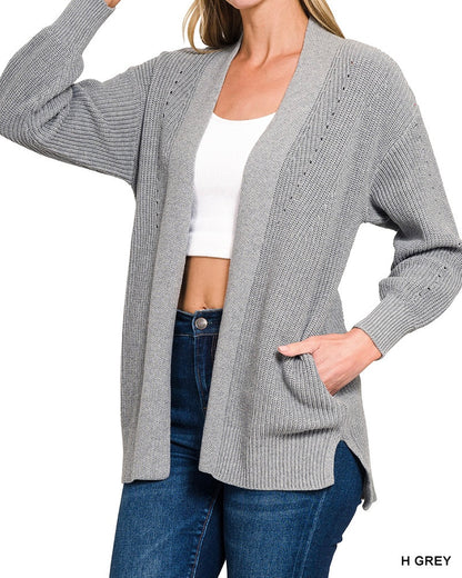 The Noli Open Front Eyelet Cardigan