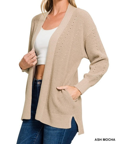 The Noli Open Front Eyelet Cardigan