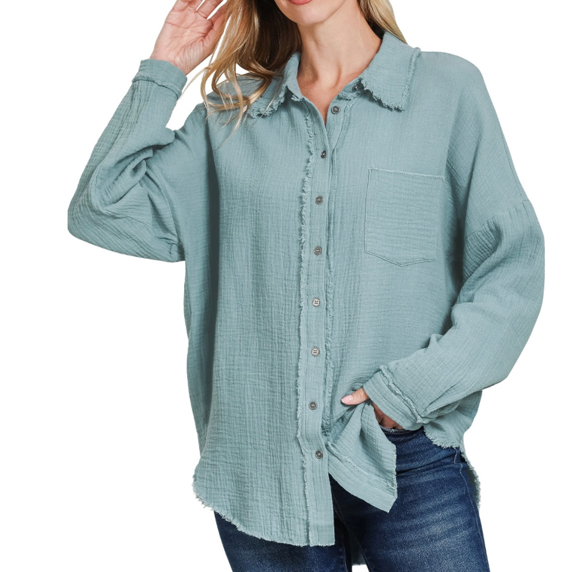 The Calla Linen Gauze Button Down Long Sleeve