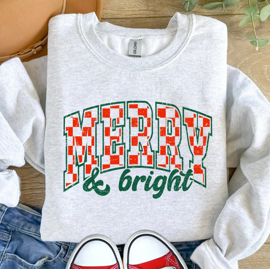 Merry and Bright Checkered Pullover Crewneck