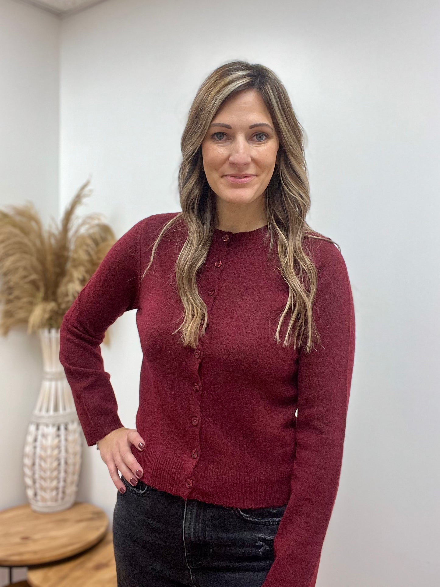 The Nola Burgundy Button Down Cardigan