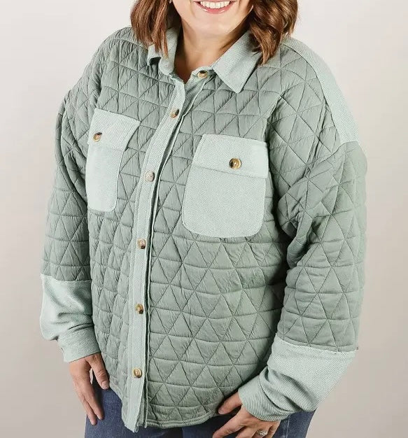 Quilted Curvy Sage Button Up