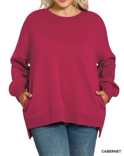 The Sutton Curvy Hi-Low Boyfriend Fit pullover Sweatshirt