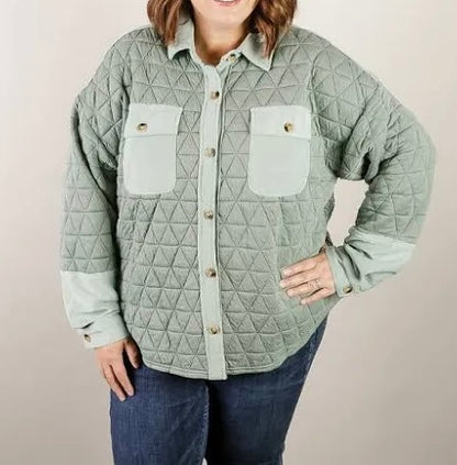 Quilted Curvy Sage Button Up