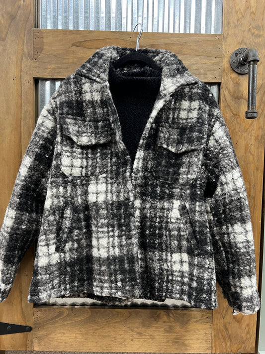 The Maeve Plaid Boucle Black Shacket
