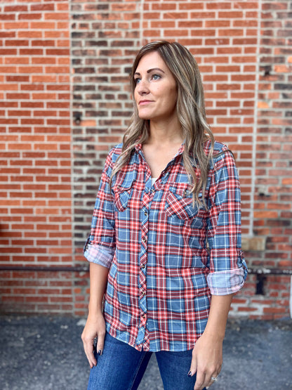 The Luna Plaid Button Front Top