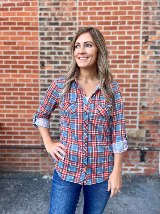 The Luna Plaid Button Front Top