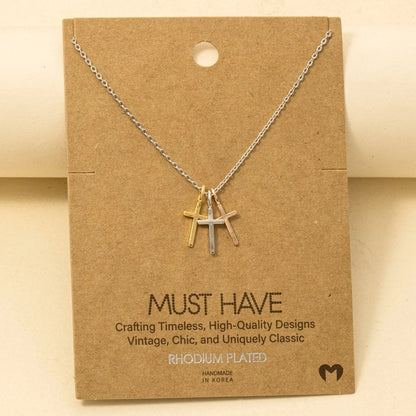 Triple Cross Pendant Necklace