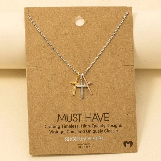 Triple Cross Pendant Necklace