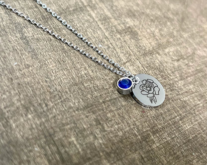Stainless Steel Birth Flower Necklace