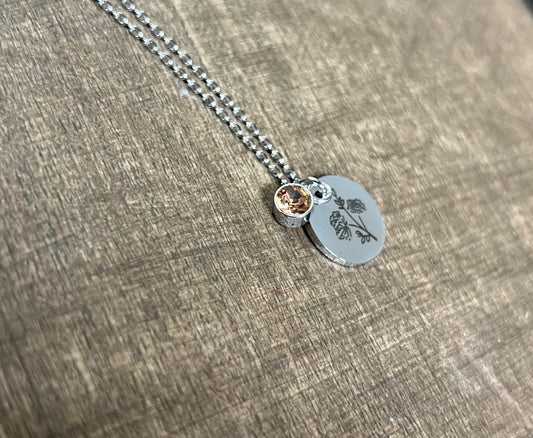 Stainless Steel Birth Flower Necklace