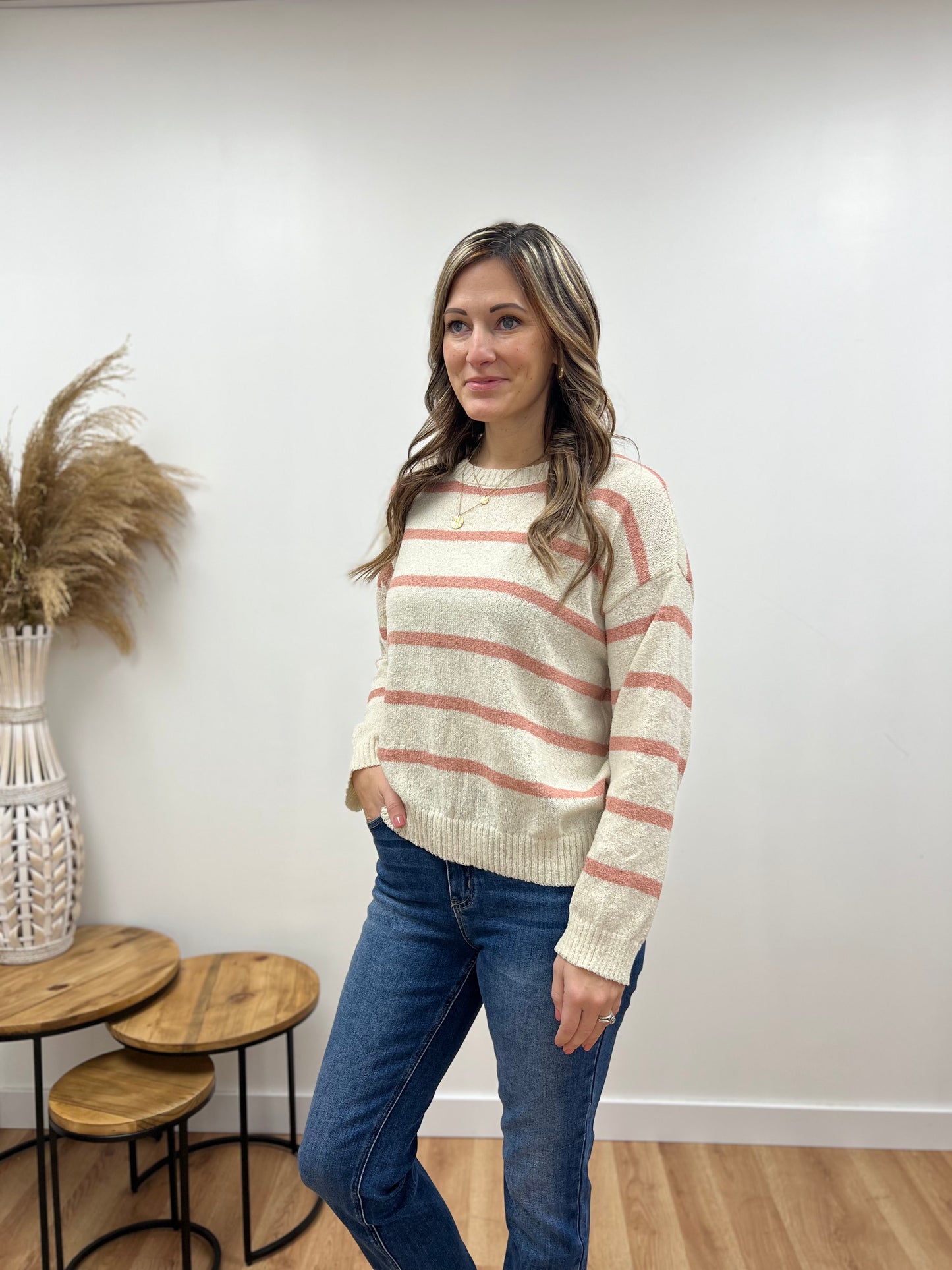 The Ashlynn Striped Long Sleeve Knit Sweater