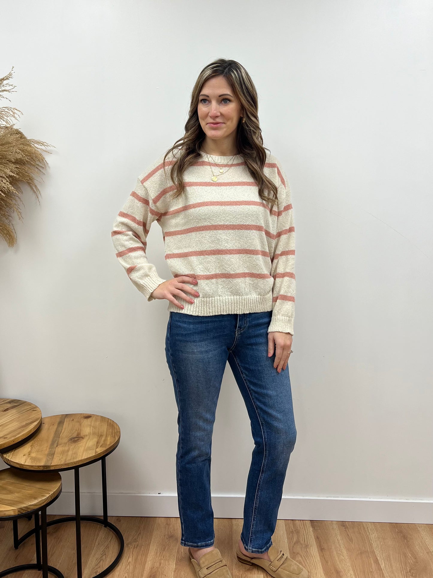 The Ashlynn Striped Long Sleeve Knit Sweater