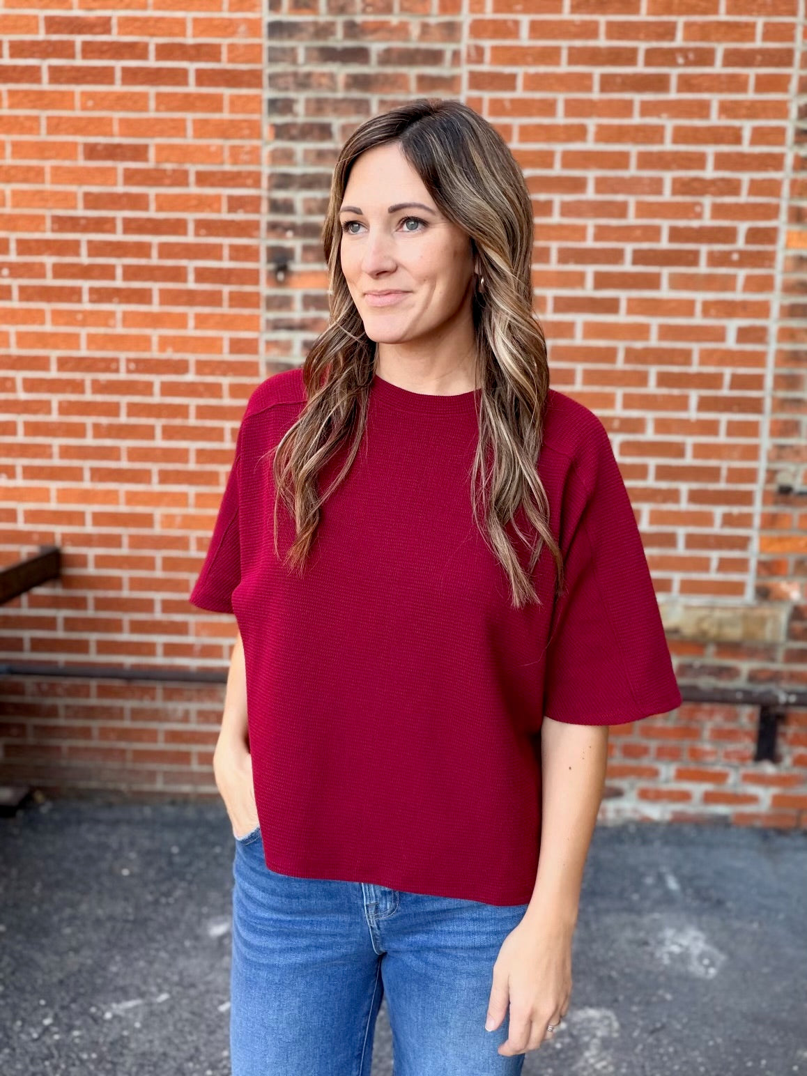The Kline Quarter Sleeve Textured Top