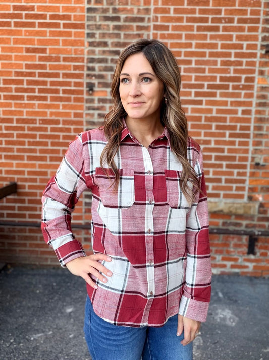 The Eltin Flannel Burgundy Button Down Top