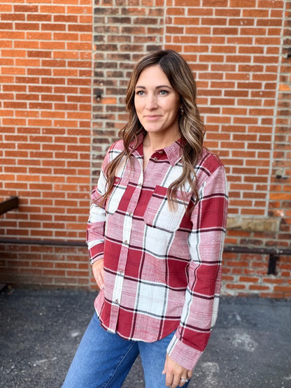 The Eltin Flannel Burgundy Button Down Top