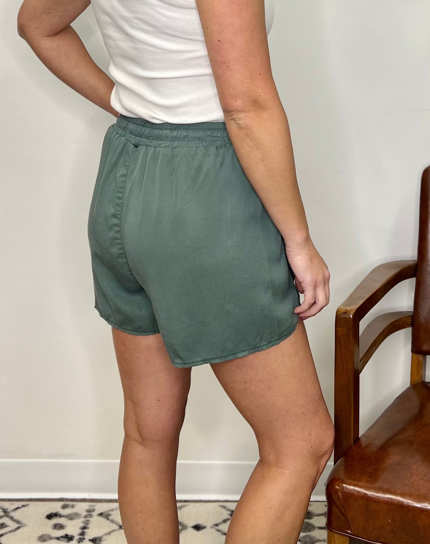 The Tea Green Tencel Shorts