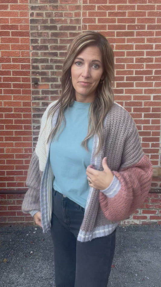 The Maglyn Open Front Color Block Cardigan