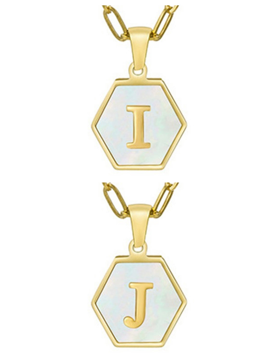 Double Chain Hexagon Initial Necklace