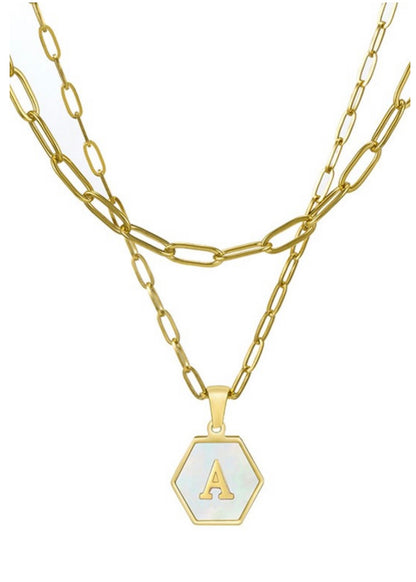 Double Chain Hexagon Initial Necklace