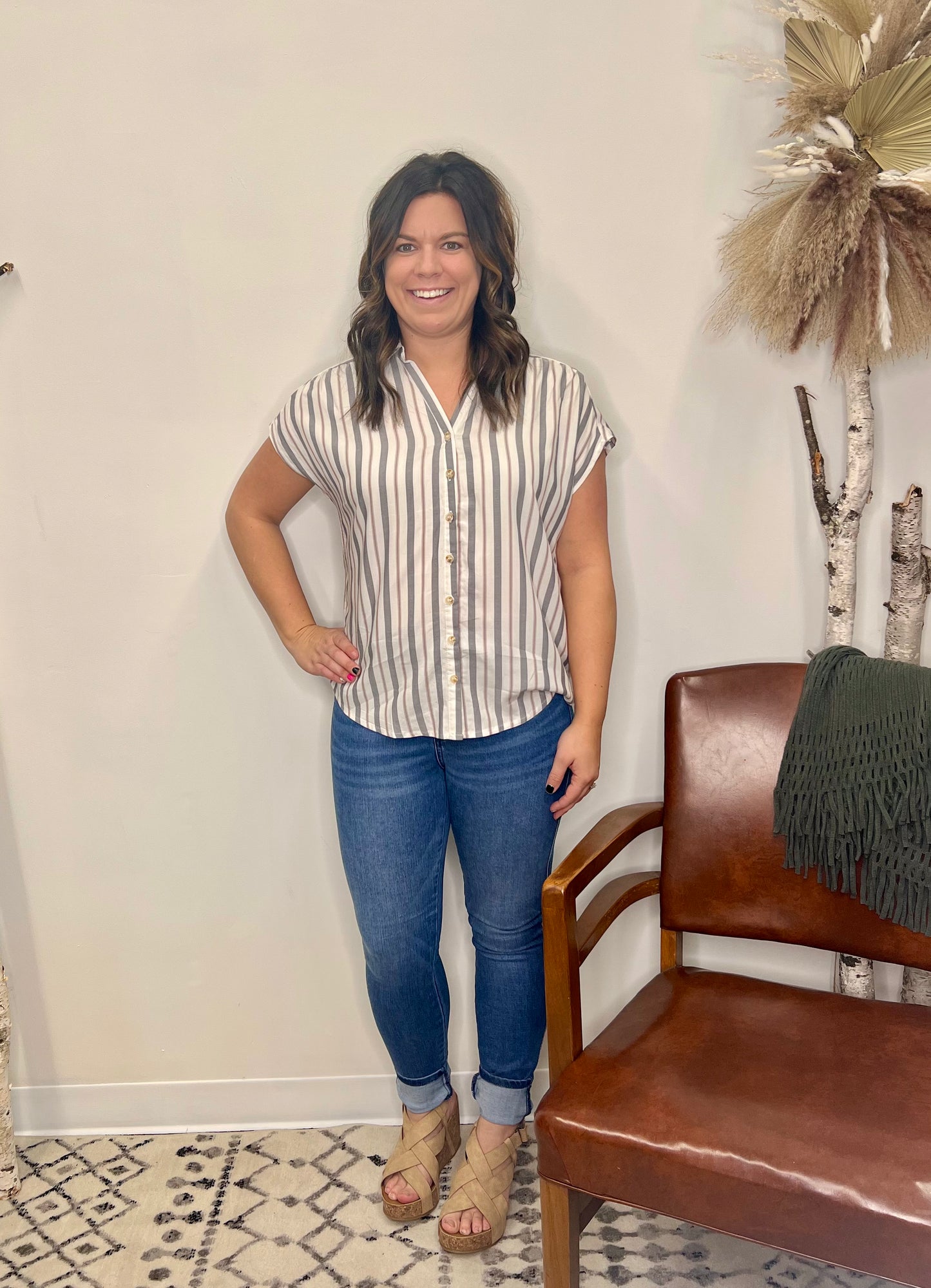 The Cammie Stripe Short Sleeve Blouse
